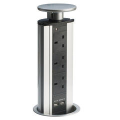 Powerport - Pop Up Sockets & USB Charger - Silver Top Finish
