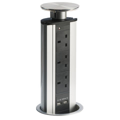 Powerport - Pop Up Sockets & USB Charger - Stainless Steel Top Finish