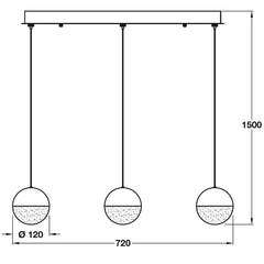 Eclipse 3 Sphere Bar LED Ceiling Pendant Light, IP20 Rated