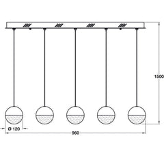 Eclipse 5 Light Ceiling Bar Pendant, Adjustable, IP20 Rated