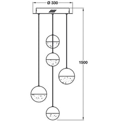 Eclipse 5 Light Round Drop Adjustable LED Ceiling Pendant, IP20 Rated