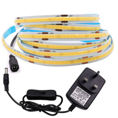 COB 12V LED Strip Light Kit + LED Tape & Power Supply - Various Lengths