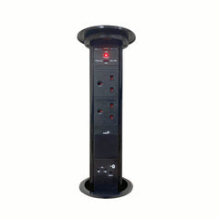 Motorised Pop Up Socket With Bluetooth Speaker & Black Glass Top