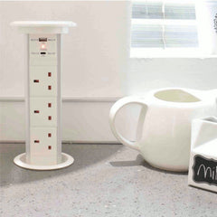 Motorised Pop Up Socket With White Glass Top & Qi Charging