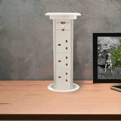 Motorised Pop Up Socket With White Glass Top & Qi Charging
