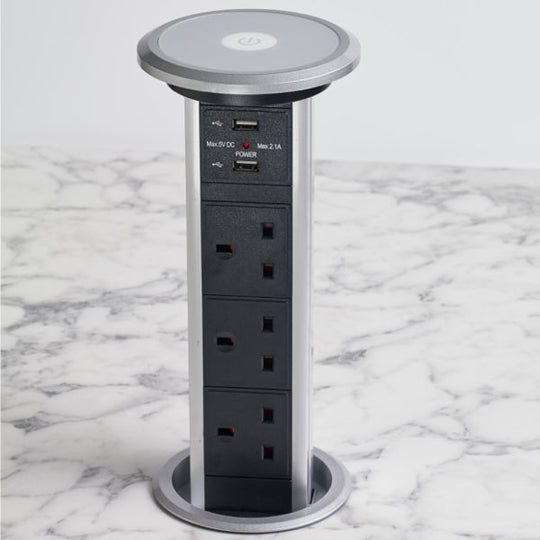 Fully Motorised Worktop Pop Up Socket - 3 x UK Sockets & 2 USB Ports