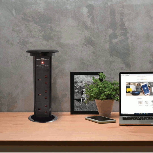 Motorised Pop Up Socket With Black Glass Top & Qi Charging