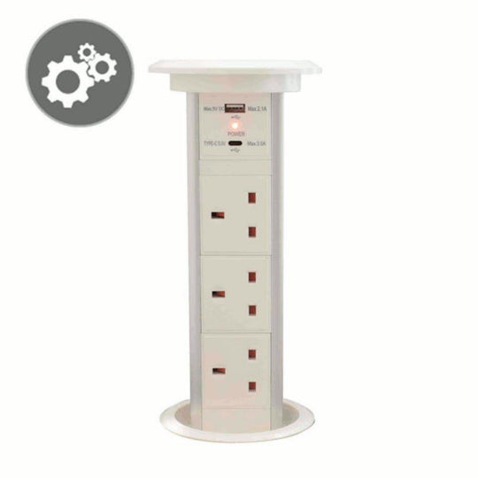 Motorised Pop Up Socket With White Glass Top & Qi Charging